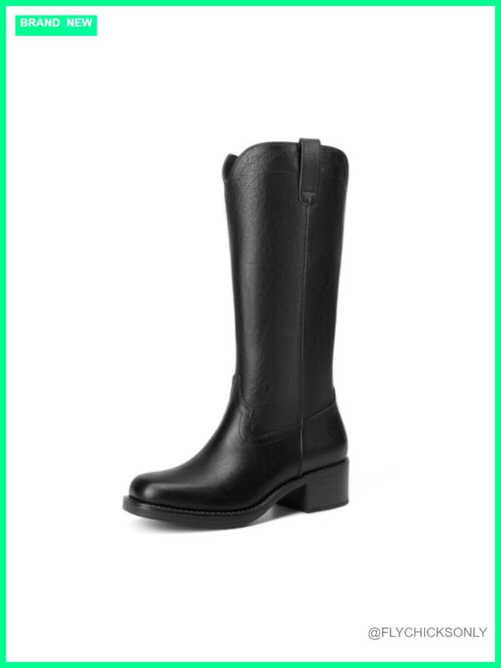 Women's Western Knee-High Boots Faux Leather Square Toe Block Heel Slip-On